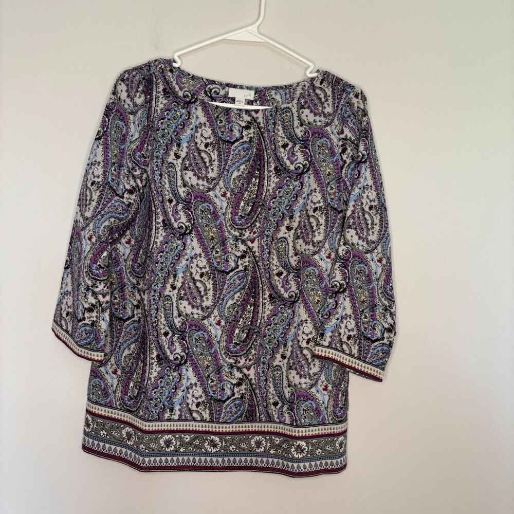 J.Jill Top Women's XS Purple Blue Paisley 3/4 Sleeve Colorful Casual Stretch